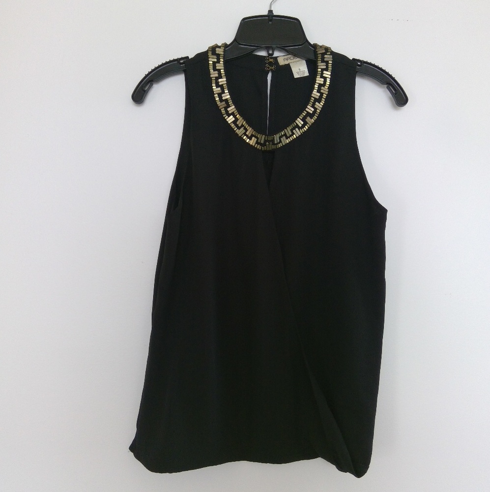 Never worn. Black blouse gold neck. Egyptian style